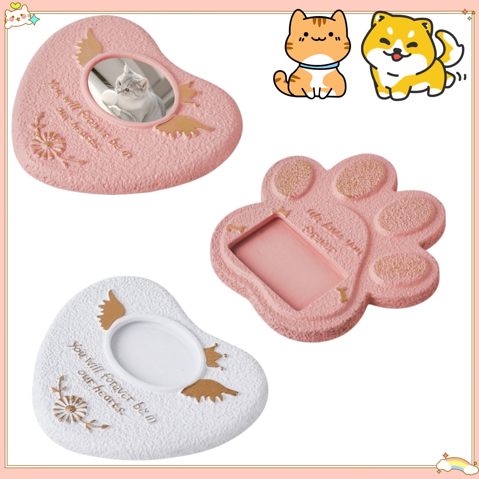 Heart/Paw Shaped Pet Memorial Stone,Personalized Dog Cat Grave Marker with Photo