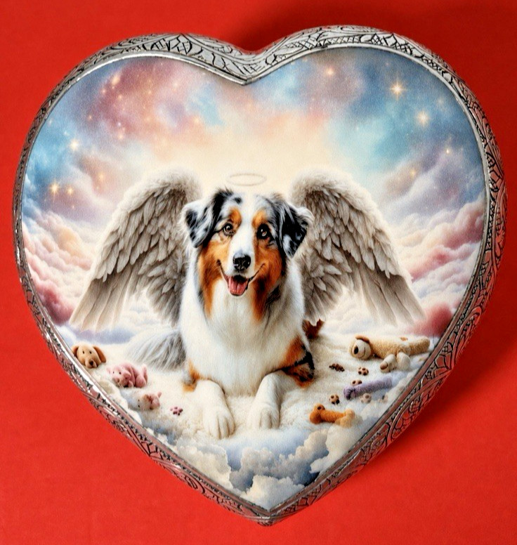 Australian Shepherd Memorial Dog Funeral Urn w/Silver Color Hand Etched Border