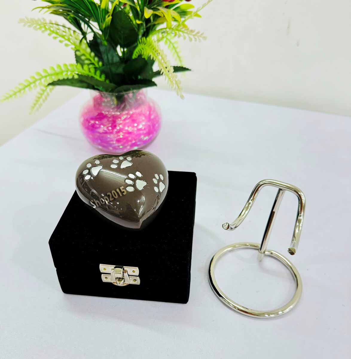 Dark Brown Foot Print Mini Heart Urn Cremation Urn For Human Ashes,With Stand