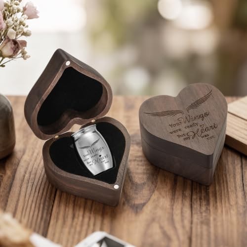 Angel Wing Small Urns for Human Ashes Heart Shaped Wooden Wings(1.57″)