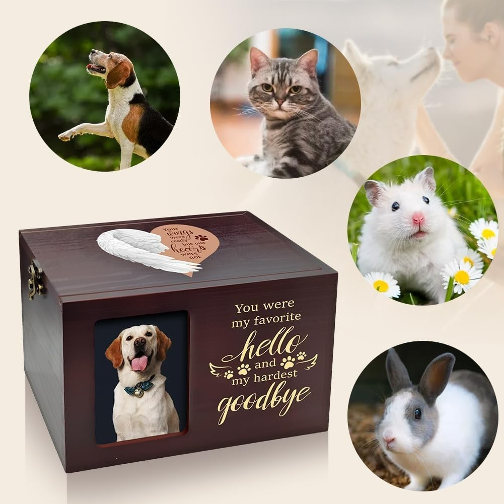 Pet Urns for Dog or Cat Ashes, Wooden Dog Urn for Ashes Keepsake with Photo F…