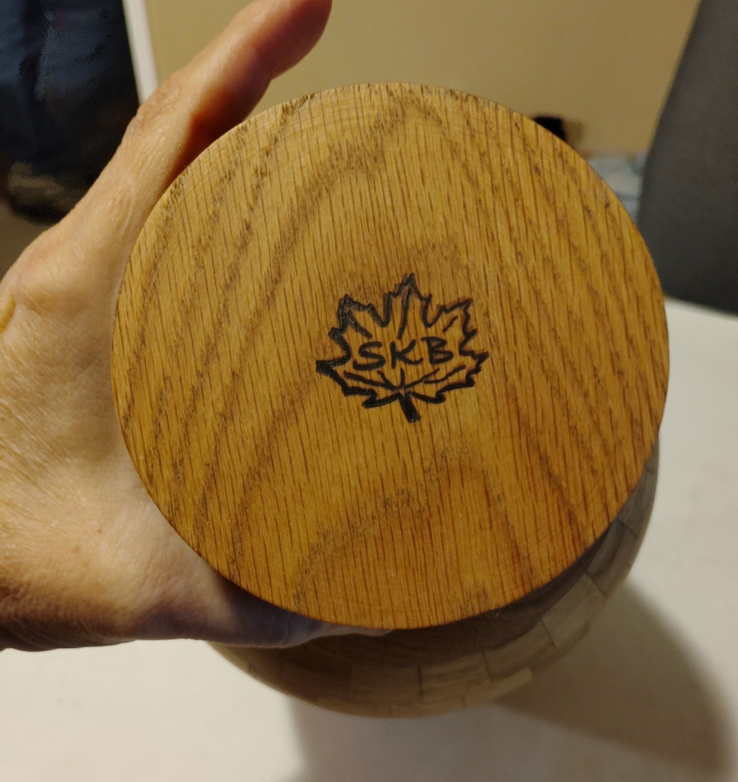Oak Walnut Wood Cremation Urn Spaceship Segmented Hand Turned Pet