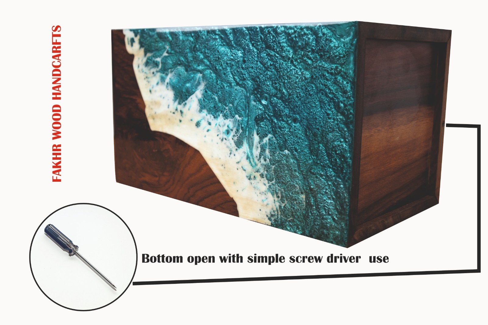 Handcrafted Wooden Urn for Adult Human Ashes Wood and Epoxy Resin Mix Urn Box