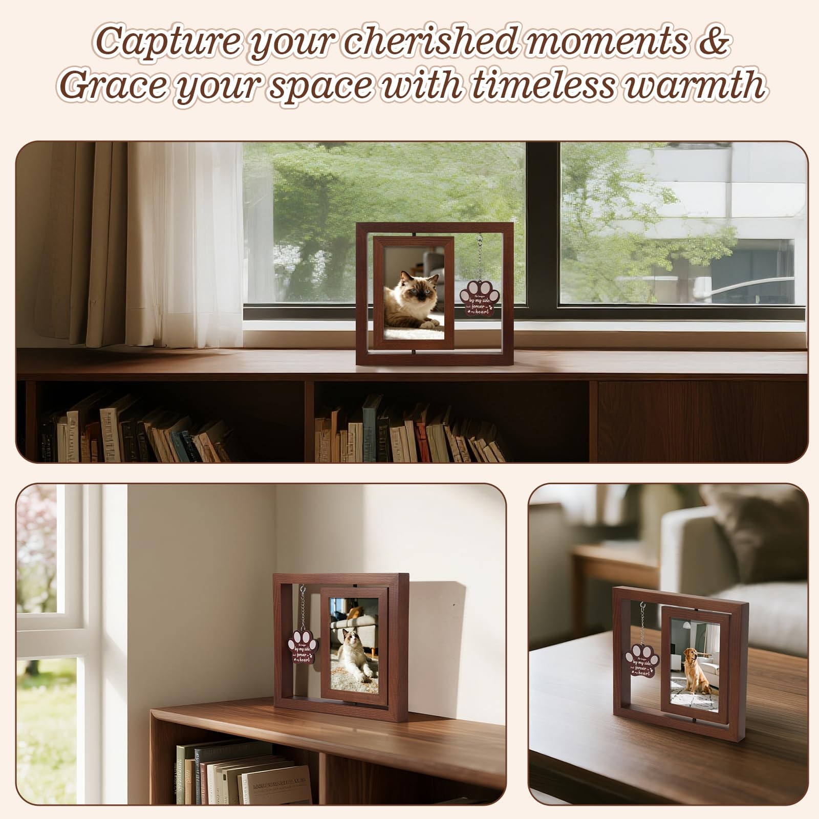 Ricalin Dog Memorial Gifts For Loss Of Dog Rotating Wooden Picture Frame 4X6