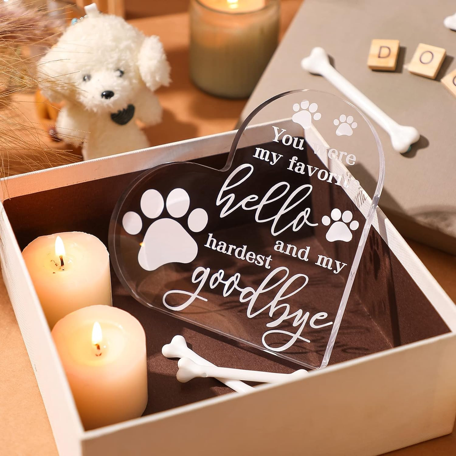 PET Memorial Gift Dog Sympathy Gift for Loss Bereavement Crystal Acrylic Heart D