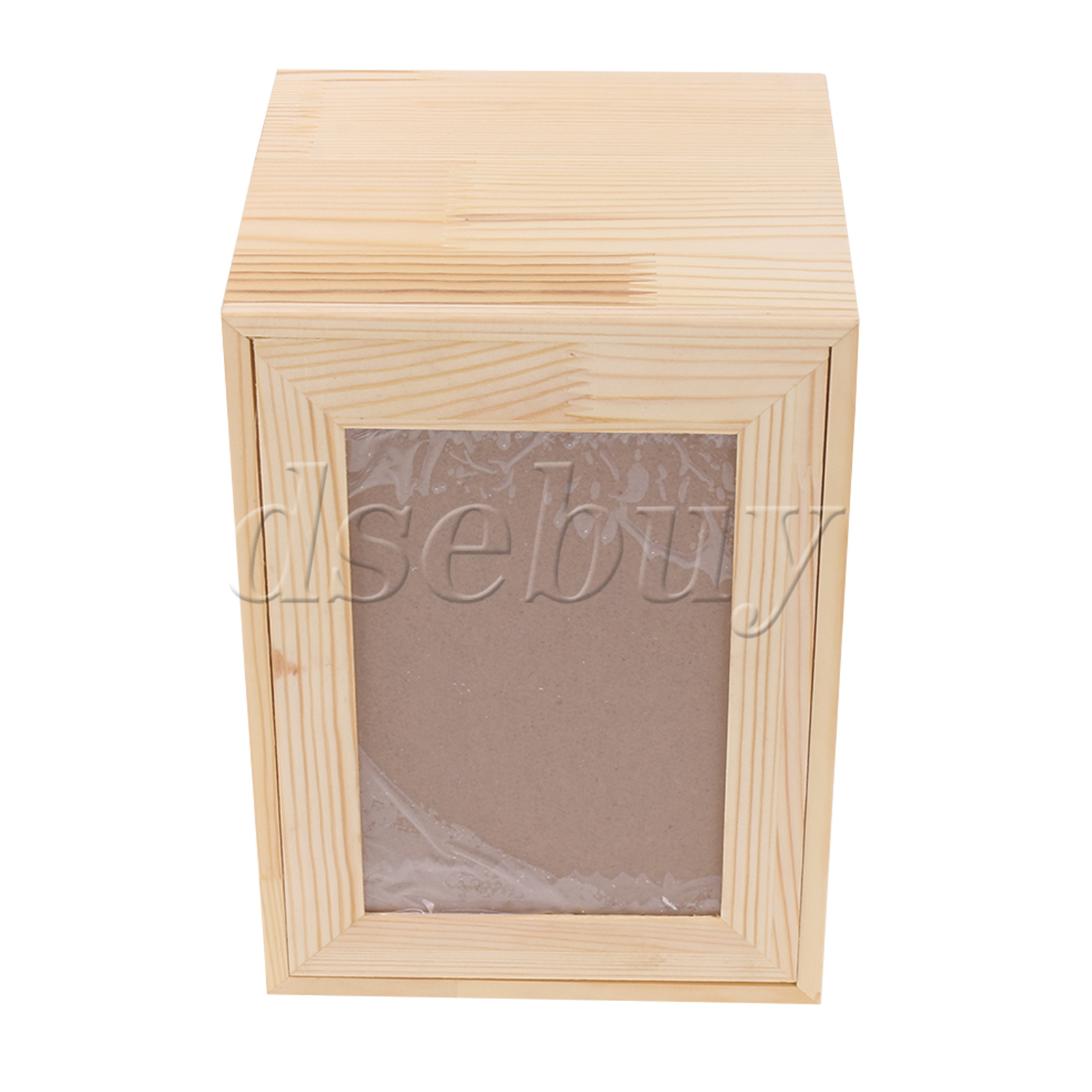 Natural Wooden Color Pet Urn Memorial Box w/ Photo Frame 6.3 x 6.3 x 8.66 Inch