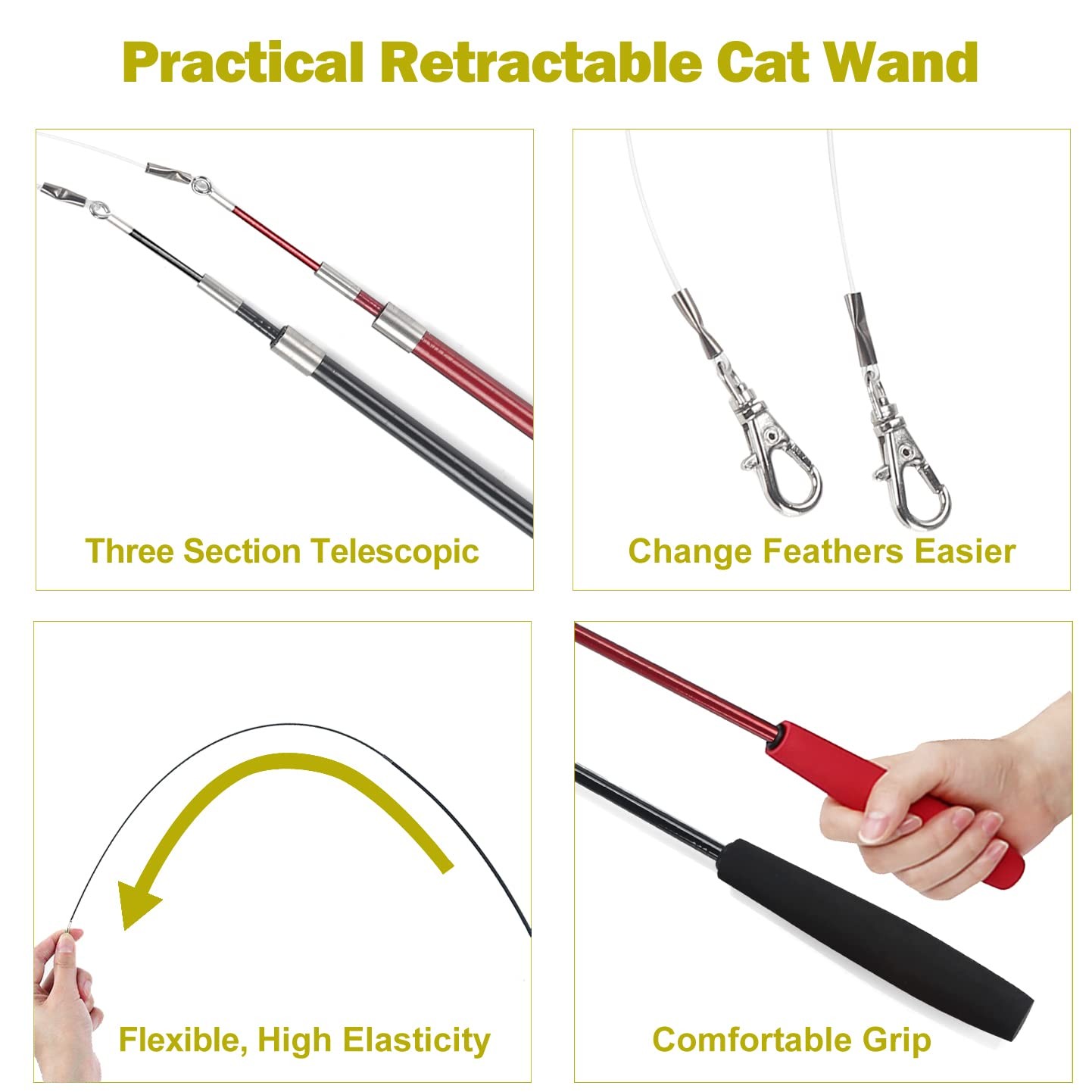 MeoHui Cat Toys for Indoor Cats, Interactive Cat Toy 2PCS Retractable Wand Toy a