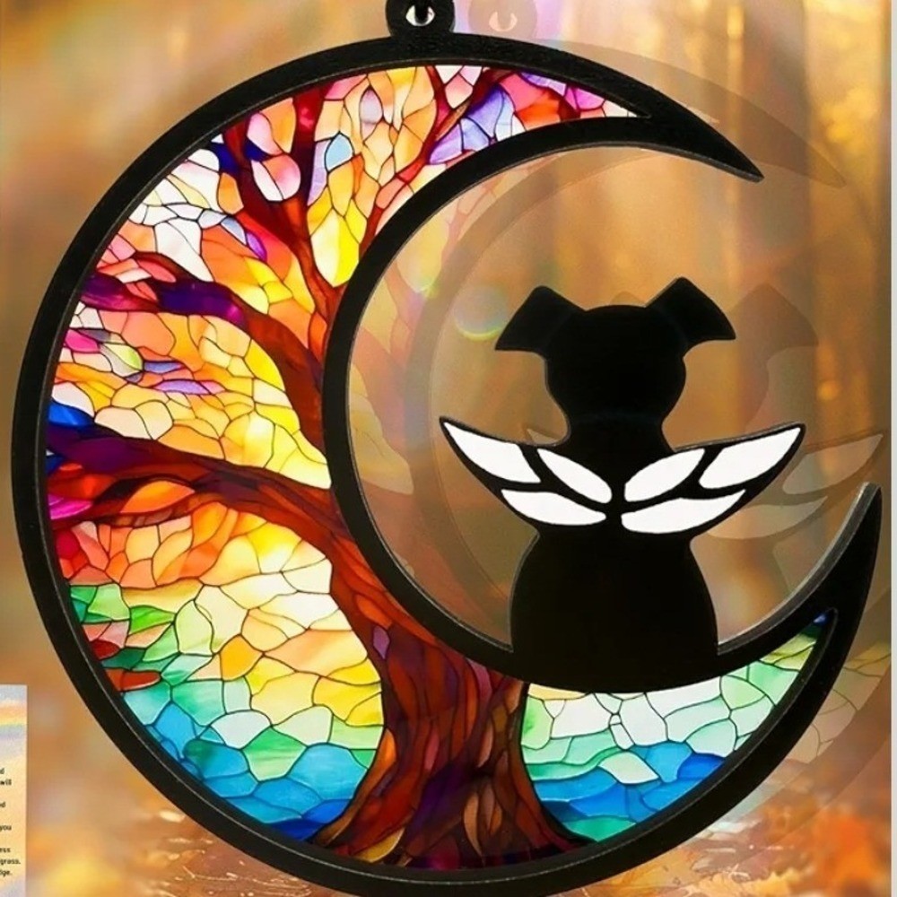 Rainbow Bridge Light Catcher Dog Angel Moon Suncatcher Memorial