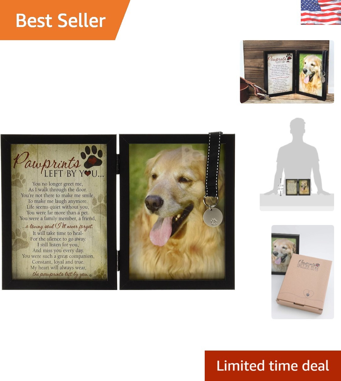 Beautiful 5×7 Black Pet Memorial Frame with Pawprints Poem for Sympathy