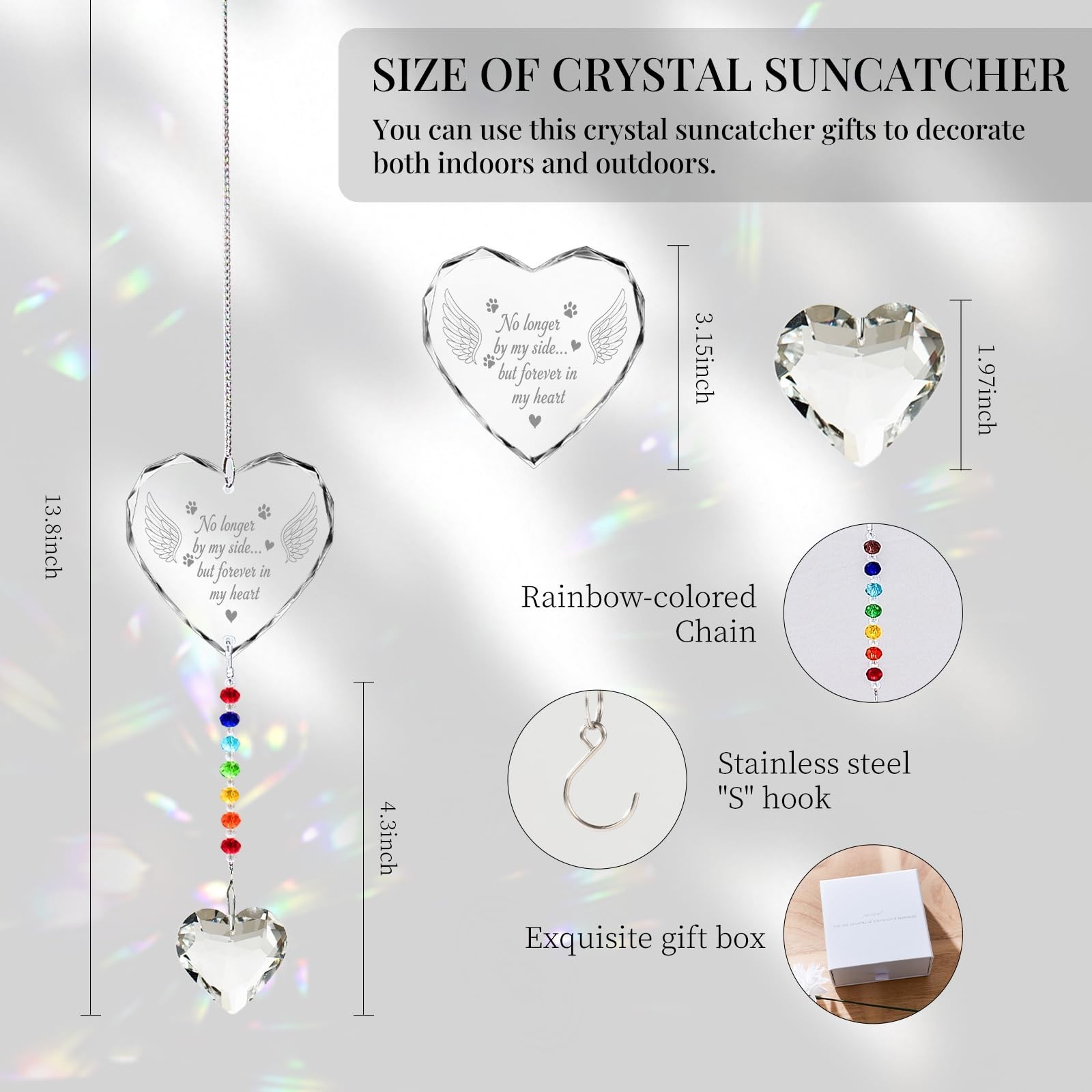 Pet Memorial Gifts for Dogs Cats – No Longer by My Side Crystal Suncatcher wi…