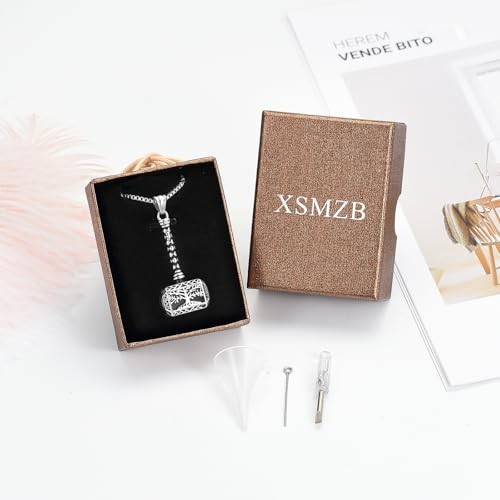 Viking Thor Hammer Cremation Jewelry for Ashes Tree of Life Hammer Silver