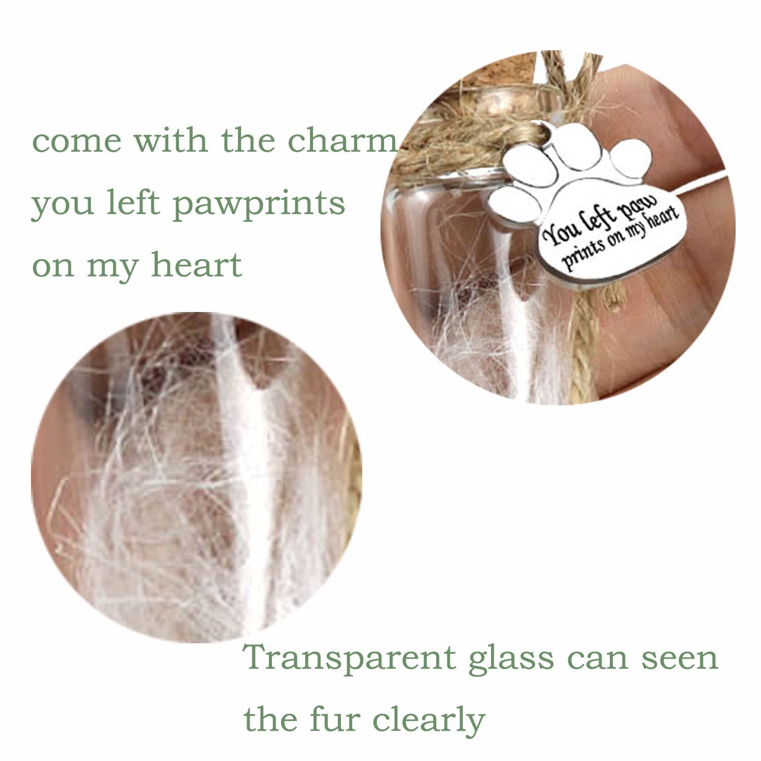 Pet Hair Memorial Bottle, Glass Vial for Ashes Or Hair Dog Or Cat Keepsake Gift