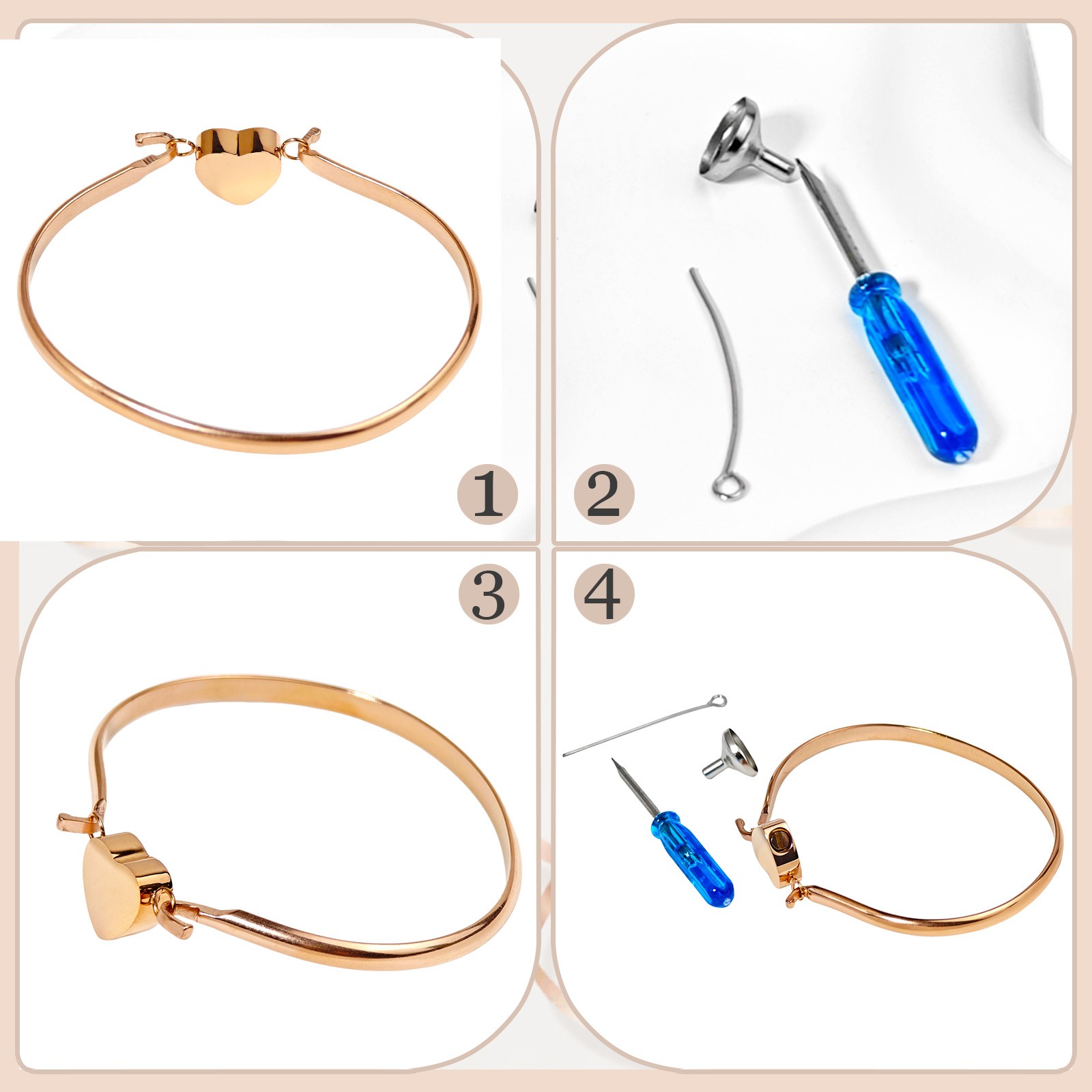 Rose Gold Heart Urn Bracelet For Cats&Dogs Ashes Stainless Steel Waterproof