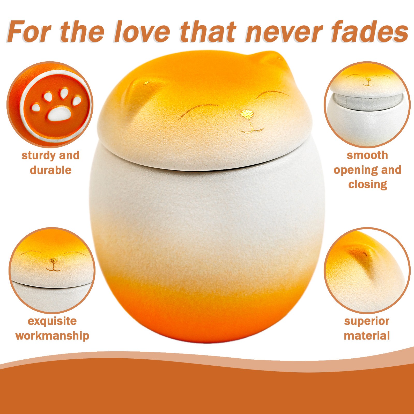 Smiley Orange-White gradien Cat Shaped Pet Urn 4.9*4.3in For Small Dog And Cat