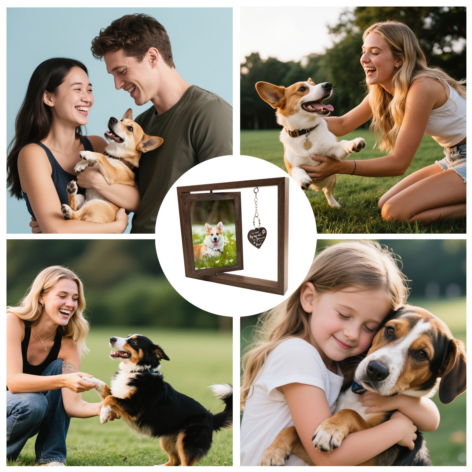 Rotating Pet Memorial Frame for Dog/Cat – 360° Solid Wood Picture Frame for 4×6