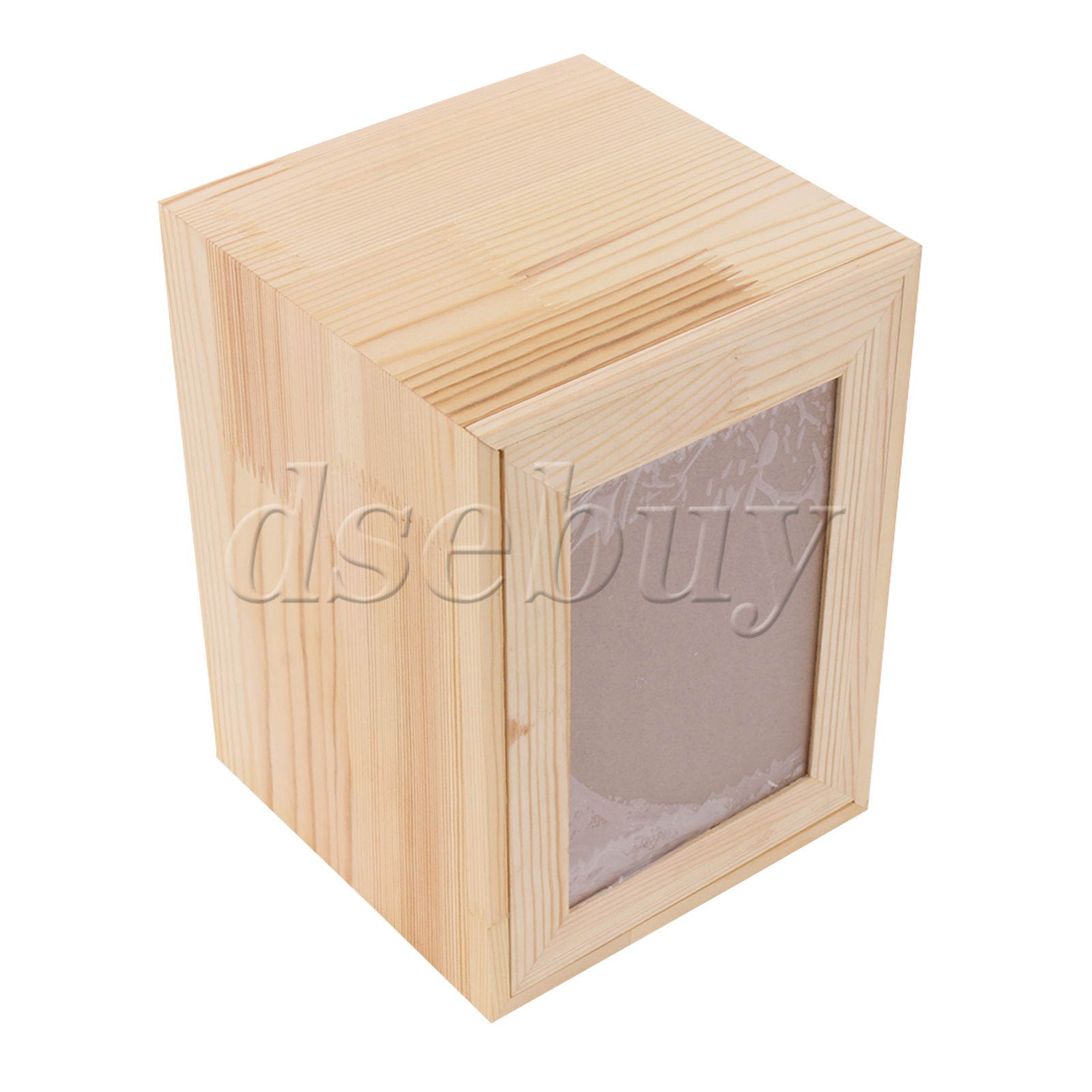 Natural Wooden Color Pet Urn Memorial Box w/ Photo Frame 6.3 x 6.3 x 8.66 Inch