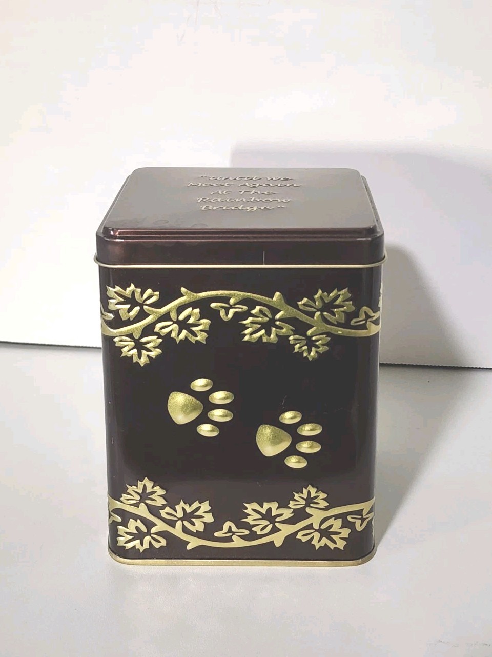 PET – METAL CREMATION MEMORIAL URN “UNTIL WE MEET AGAIN” PAW PRINT TIN