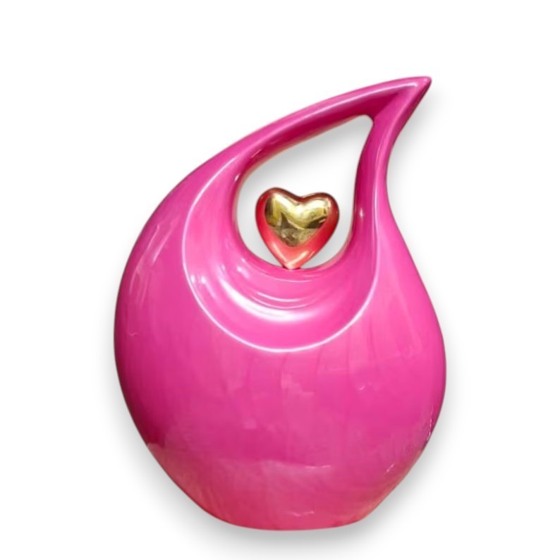 Hot Pink Glossy Teardrop Aluminum Cremation Urns Adult Human Ashes for Men Women