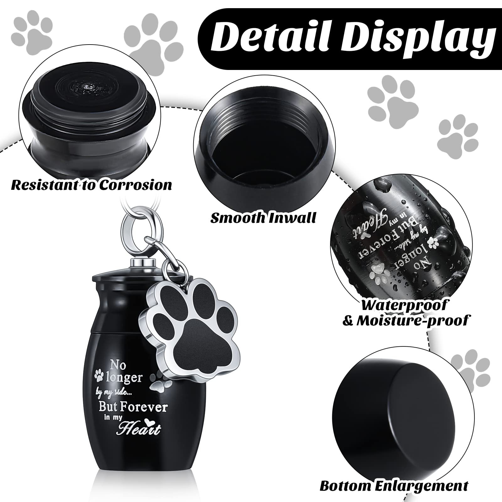 Cremation Pet Dog Urns Keychain Small Black Stainless Steel Memorial Keepsake