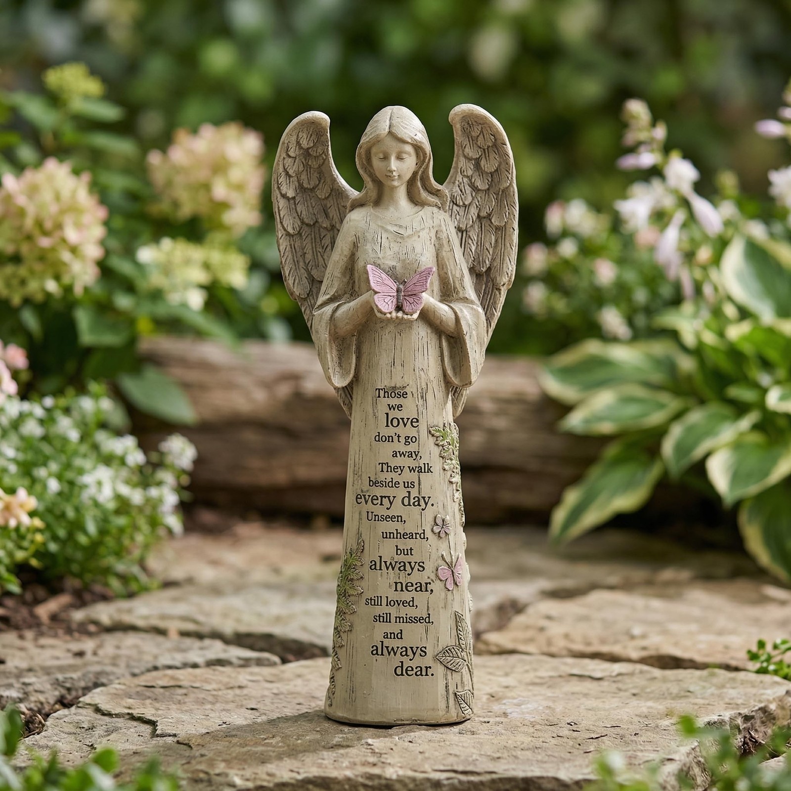 Topadorn 13″ Memorial Angel Statue with Butterfly, Resin Remembrance Angel Fi…