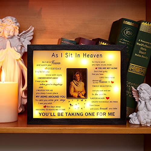 Sympathy Gift 8″ x 10″ LED Memorial Shadow Box As I Sit In Heaven Black