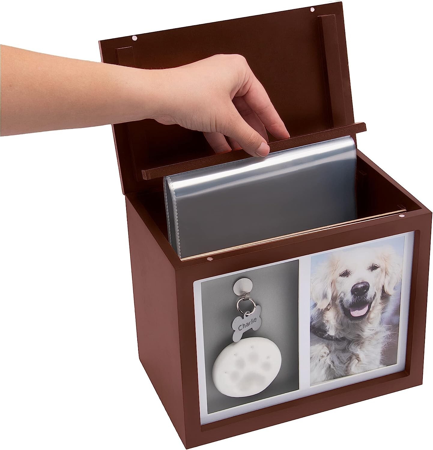 Spacious Pet Urns for Dogs Ashes – Keepsake Box with Tag Hook and Photo Album