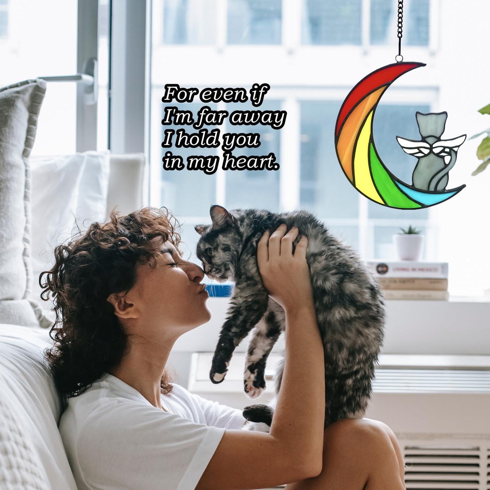Stained Glass Rainbow Bridge Pet Memorial Gifts, Grey Cat Decor Memorial Gift…