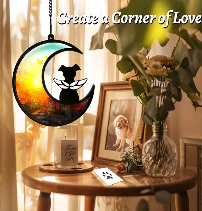 Dog Memorial Gifts for Loss of Dog, Black Dog Angel Memorial Suncatcher