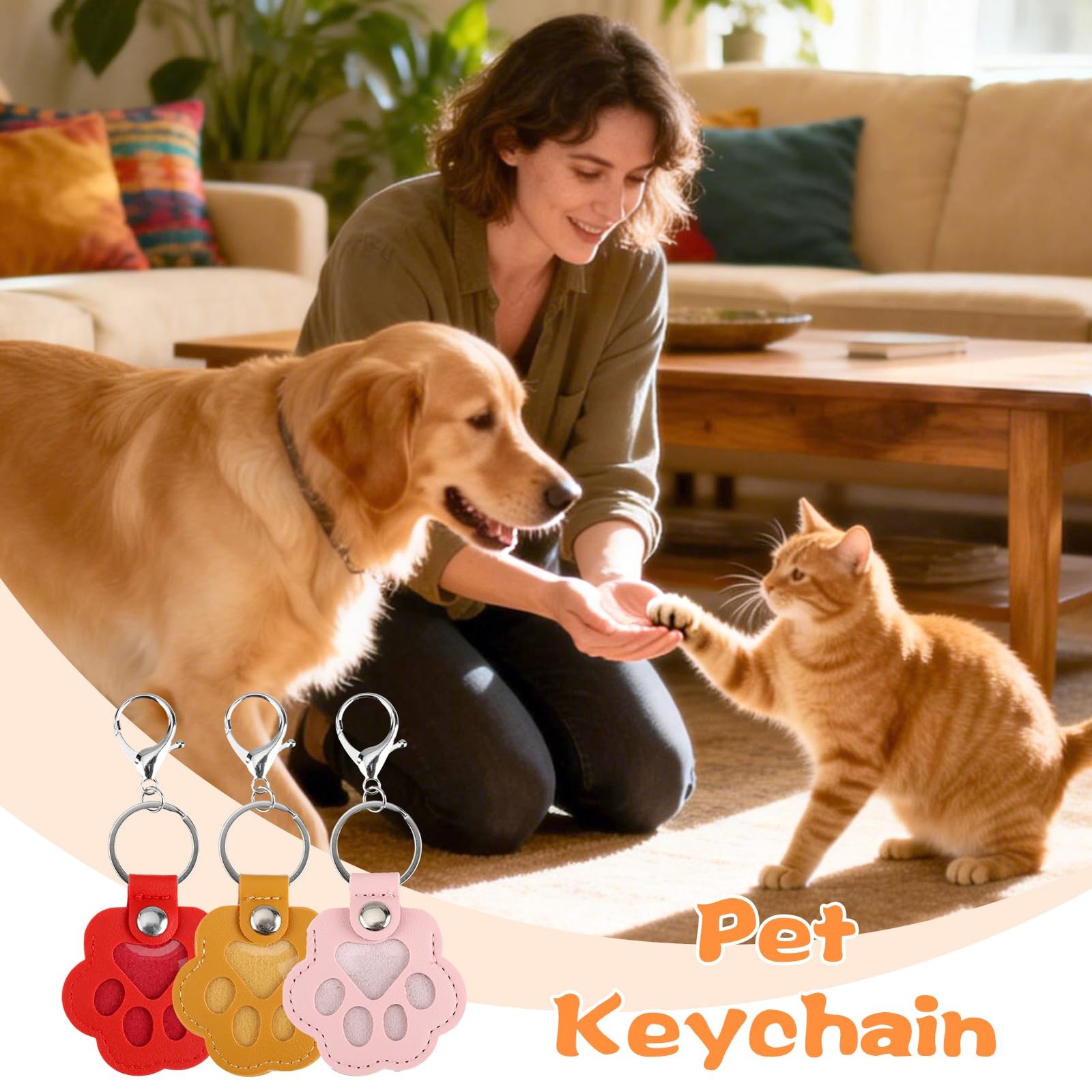 8 Pcs Pet Paw Shaped Leather Keychain with Lobster Clasp,Pet Hair Keychain Se…