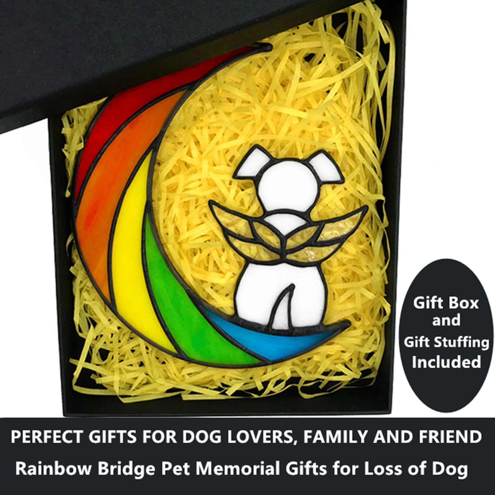 Lcensp Stained Glass Rainbow Bridge White Dog Memorial Gifts for Loss of Dog Sym