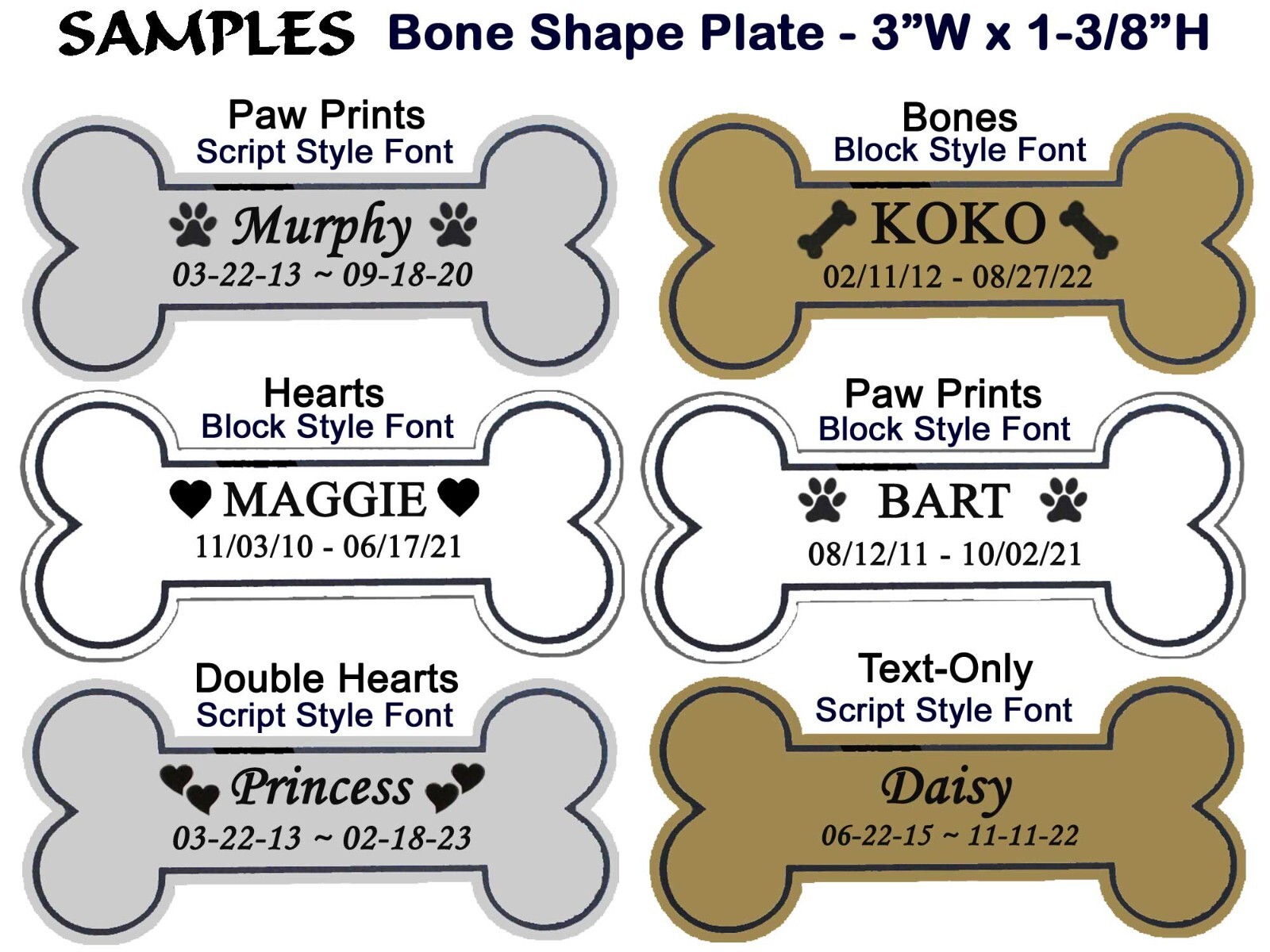 Engraved Pet Loss Name Plate, Personalized Heart or Bone Shape, Dog, Cat Any Pet