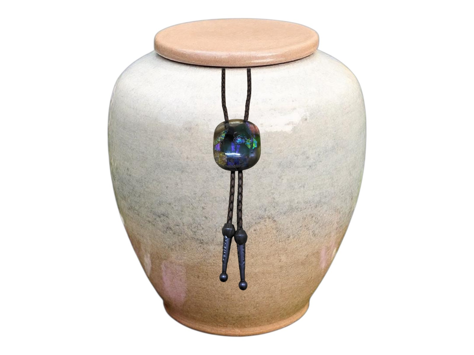 Dichroic Bolo for Pet Cremation Urn | Memorial Bolo | Tan Genuine Leather