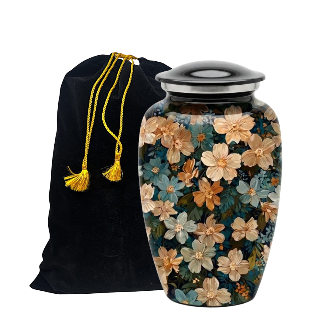 Large Adult Urn for Ashes Floral Design 190 Cu In Memorial Cremation Urn w/Bag