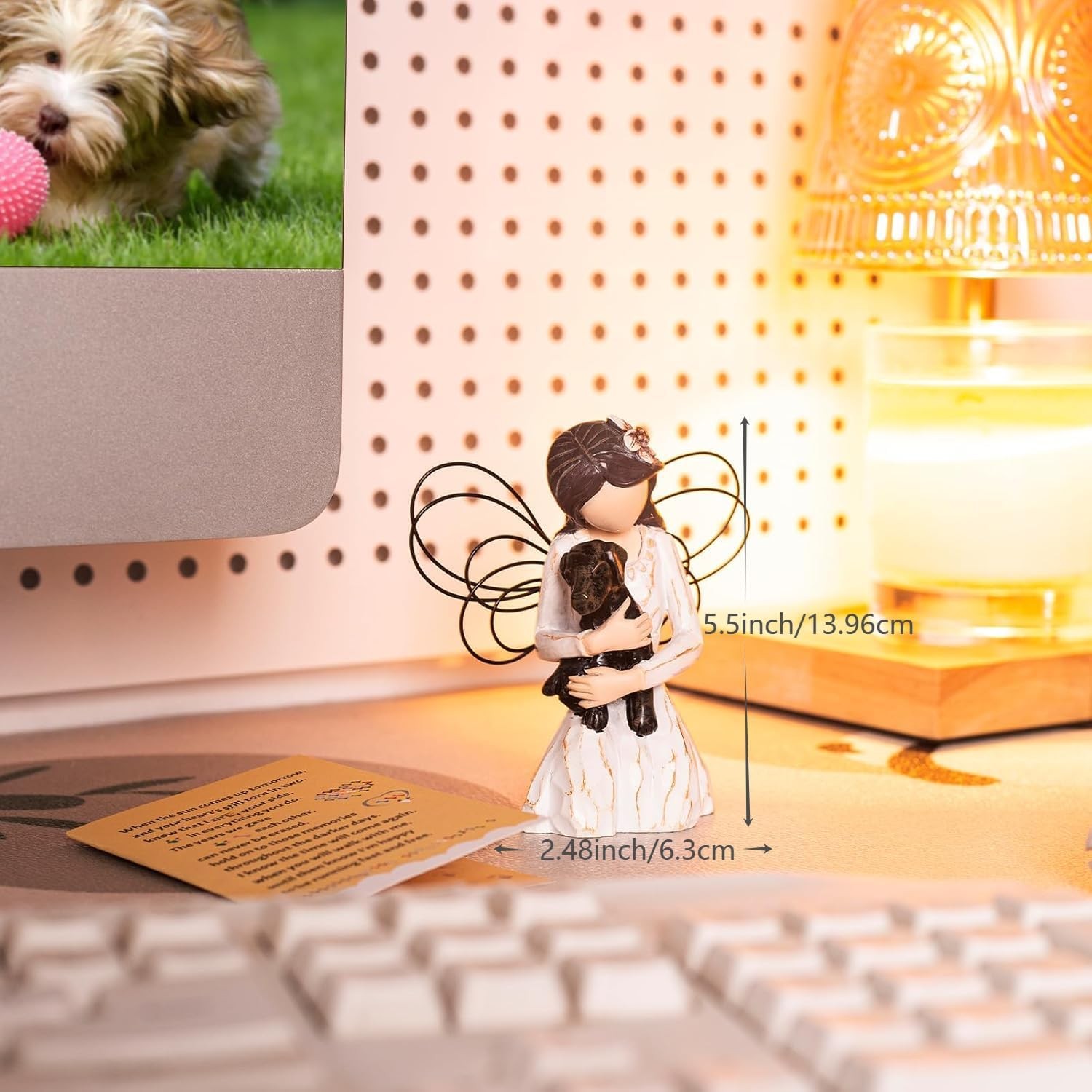 Dog Memorial Gift, Angel Statue Condolence Gift (Black)
