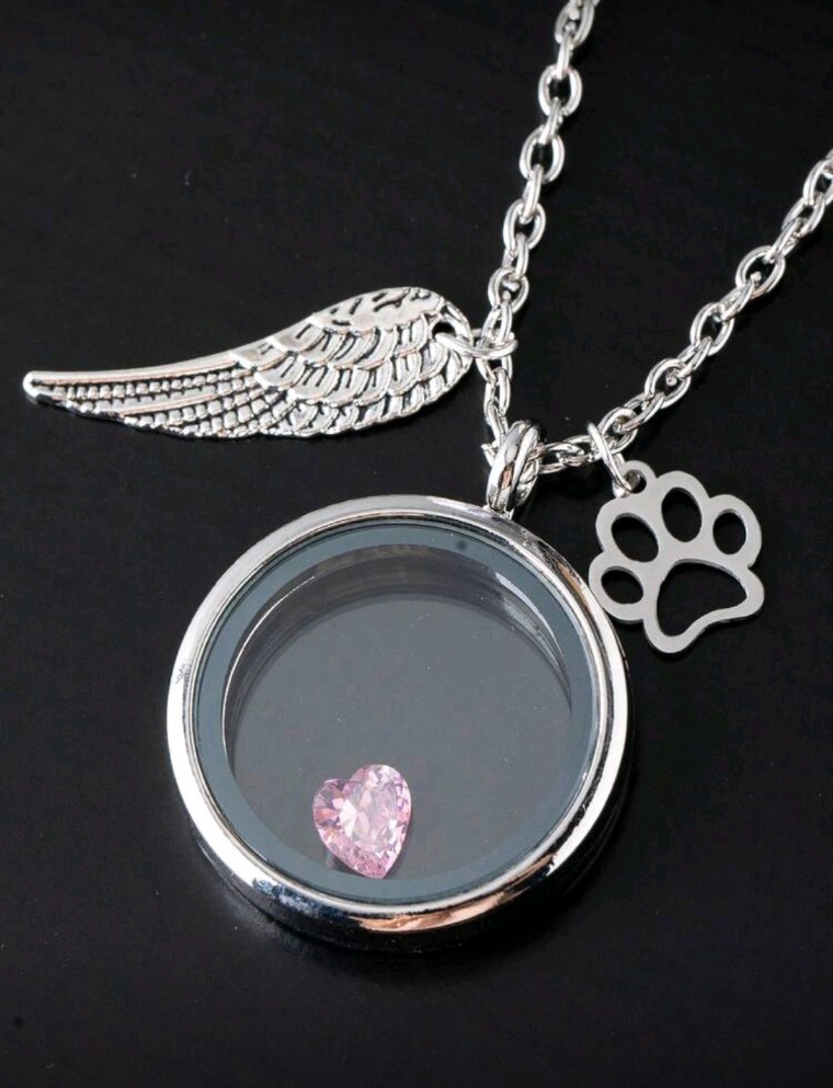 New Living Keepsake Hair Pendant Necklack Memorial Pet Cat Dog Wings Paw Charm