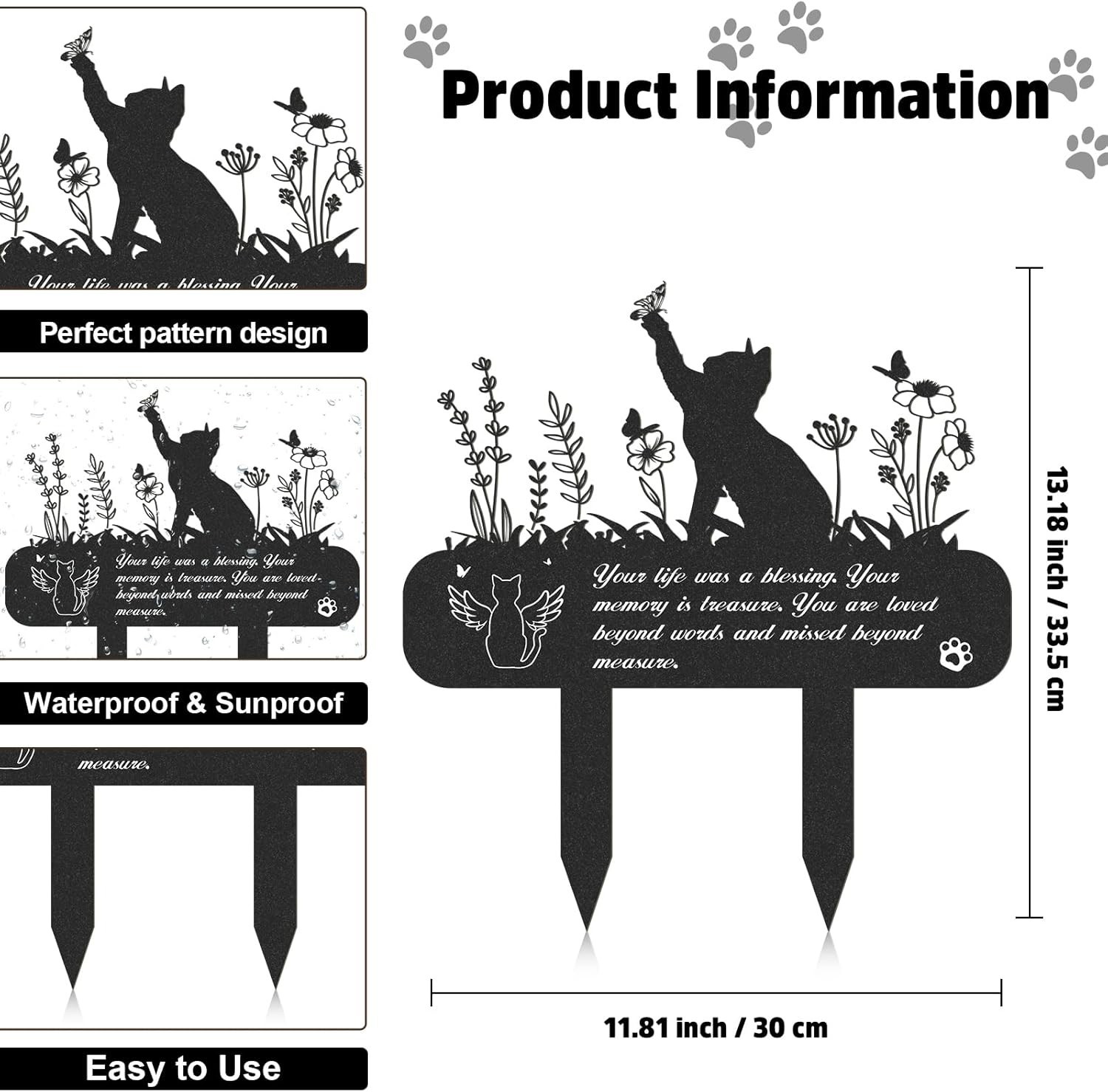 Pet Grave Markers – Metal Cat Memorial Plaque, Waterproof Cemetery Stakes, Pe…