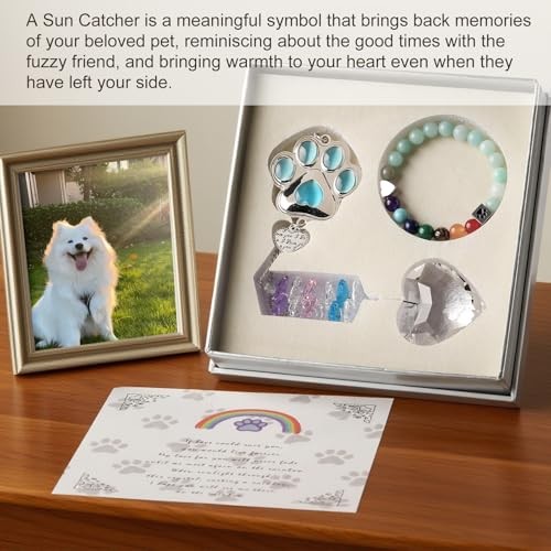 Dog Memorial Gifts for Loss of Dogs, Crystal Suncatcher & Bracelet Blue