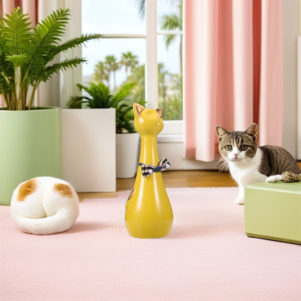 Ceramic Pet Ashes Storage Jar in Yellow Small Keepsake Urn for Memorial Tribute