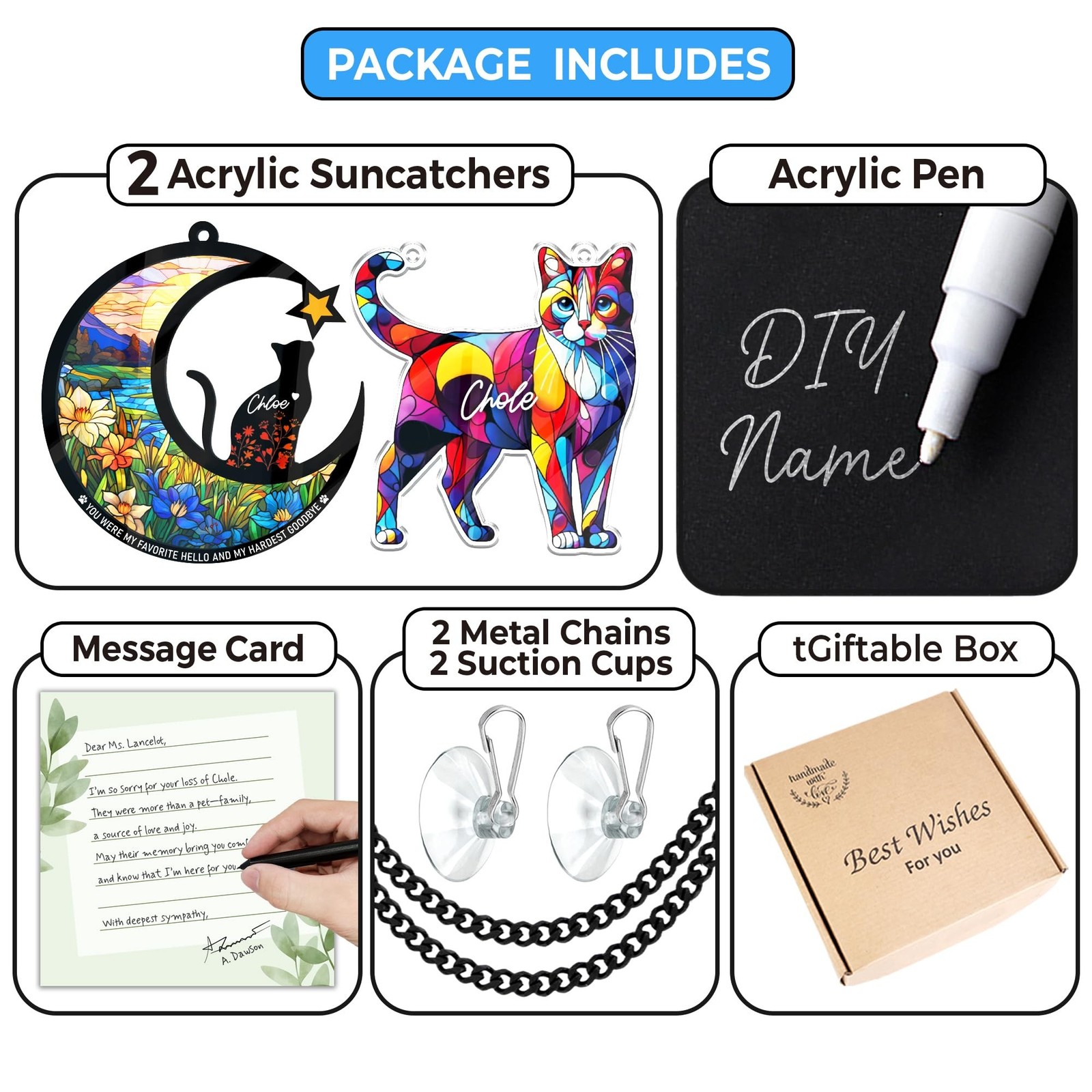 2 Pack 6″ Cat Memorial Gift, Acrylic Cat Suncatcher for Window Hanging, Remem…