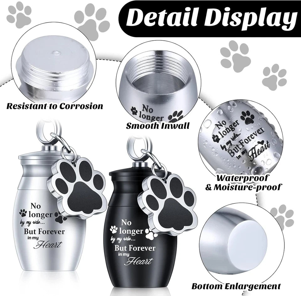 2 Pcs Pet Dog Urns Keychain for Ashes with 2 Storage Bags Small Cat Cremation Ke