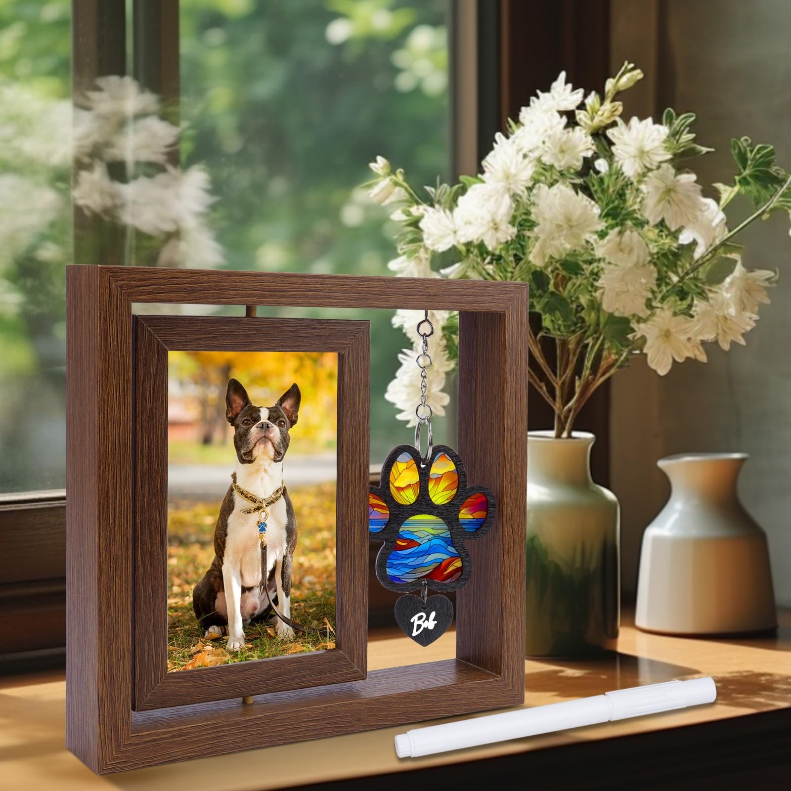 Dearkeeps Dog Memorial Picture Frame 4X6 Wooden Photo Frame For Pet Loss