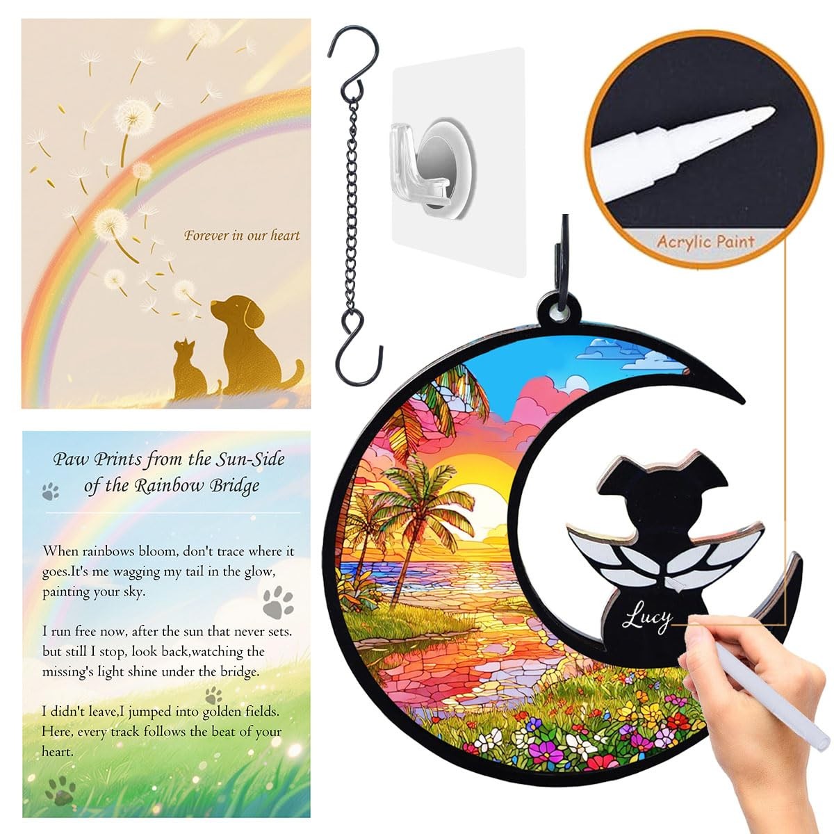 AgoumLux Dog Angel Memorial Suncatcher Rainbow Bridge Poem Pet Sympathy Gift