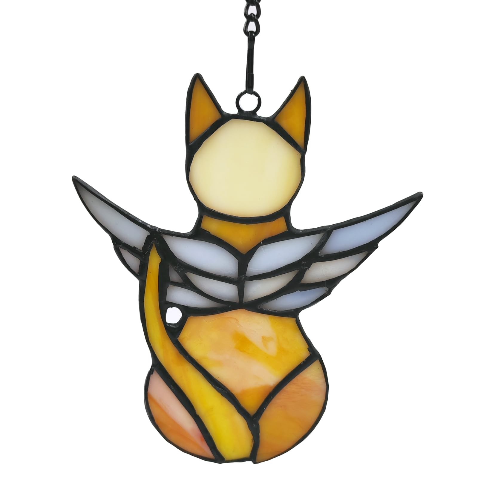 Handcrafted Stained Glass Orange Angel Cat Suncatcher – Pet Memorial Gift wit…