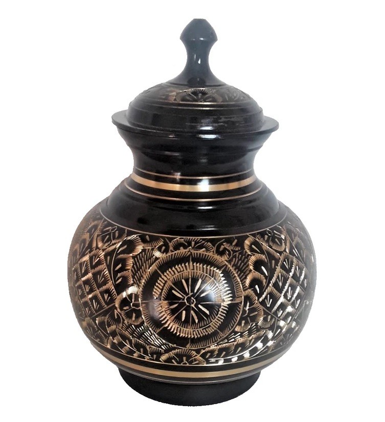 Solid Brass Lacquered Hand Etched Pet Memorial Urn Remembrance Screw On Lid