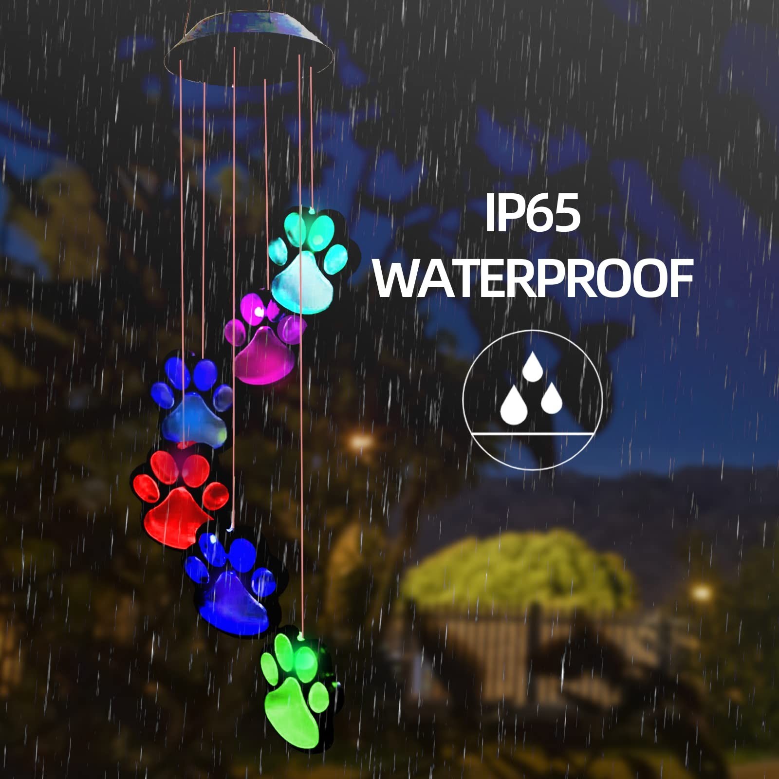 Paw Print Solar Wind Chimes for Outside, Dogs Cat Pet Pawprint Remembrance Wi…