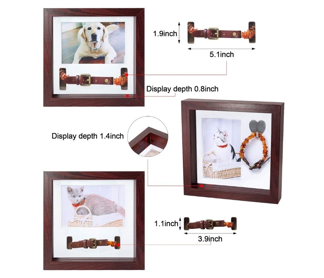 Pet Memorial Picture Frame Dog/Cat Memorial Sentiment Pet Collar Frame- Mahogany