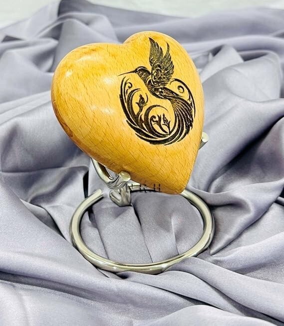 Hummingbird Wooden Heart Urn – Hummingbird Heart Keepsake Urn for Ashes – Mini
