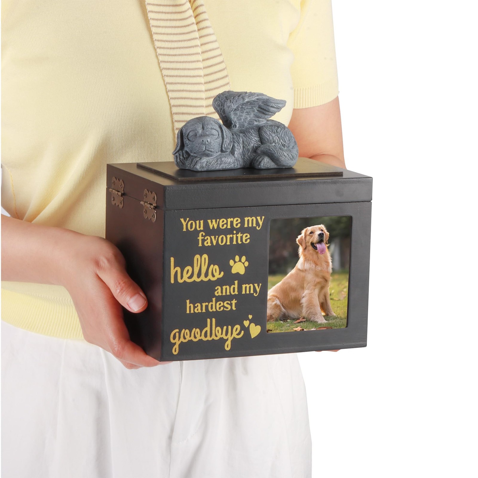 DiDiBirDi Large Dog Urn for Ashes, Black Wooden Pet Keepsake Large,