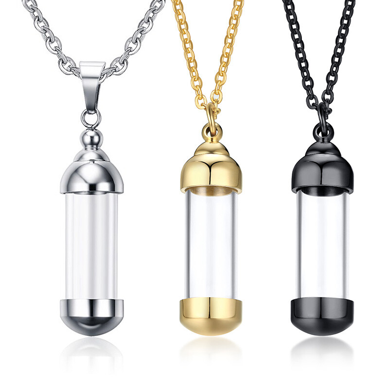 24″ Hourglass Cylinder Pendant Men Necklace Ash Urn Cremation Memorial Container