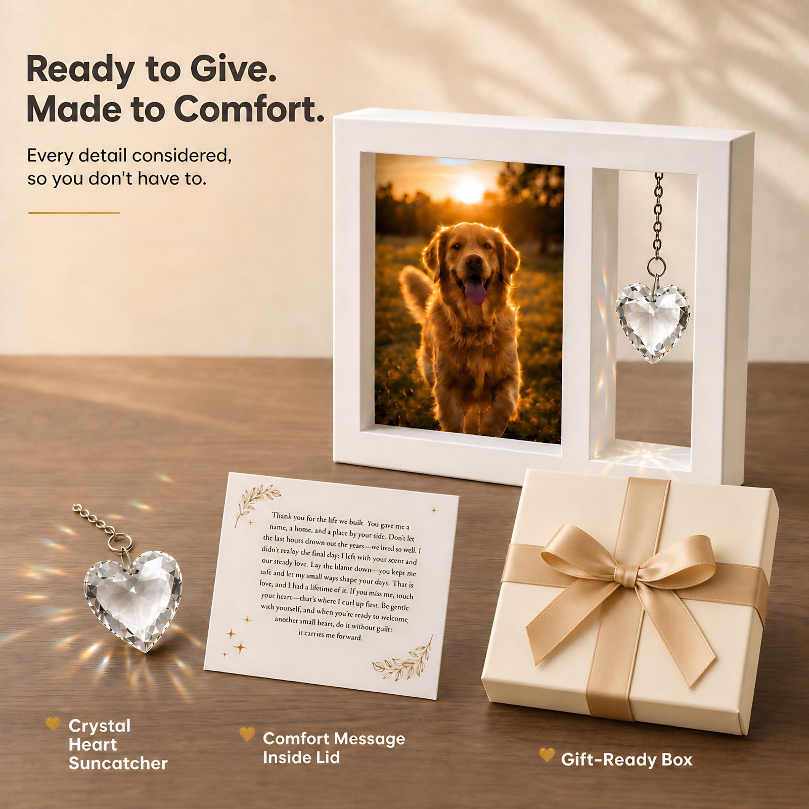 Dog Memorial Gifts for Loss of Dog: 4×6 Wooden Picture Frame with Crystal Hea…